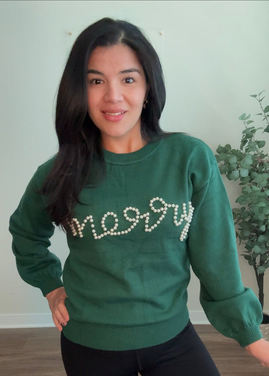 Green Pearl Merry Knit Sweater